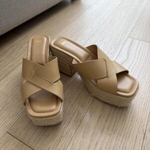 ZARA Tan Crisscross Espadrille Platform Mules